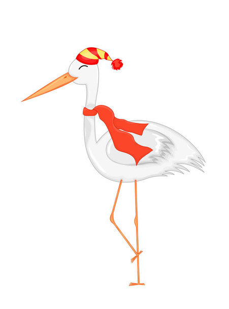Cute Christmas stork. Cartoon vector illustration. - Vector, Imagen