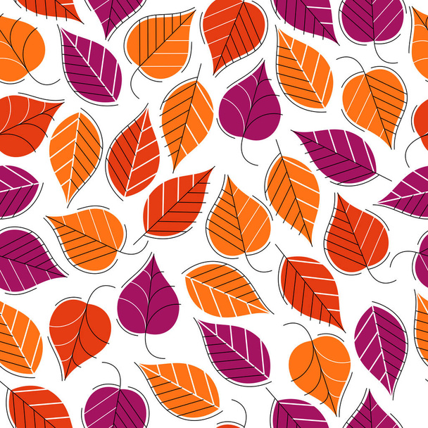 Stylish cartoon autumn leaves seamless vector pattern, endless wallpaper or textile swatch with tree floral, red fall life theme. - Вектор,изображение