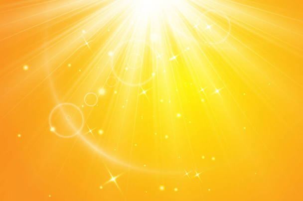  Soleil chaud sur fond jaune. Leto.bliki rayons solaires - Vecteur, image