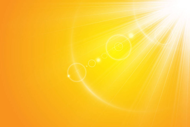  Sol cálido sobre un fondo amarillo. Leto.bliki rayos solares - Vector, Imagen