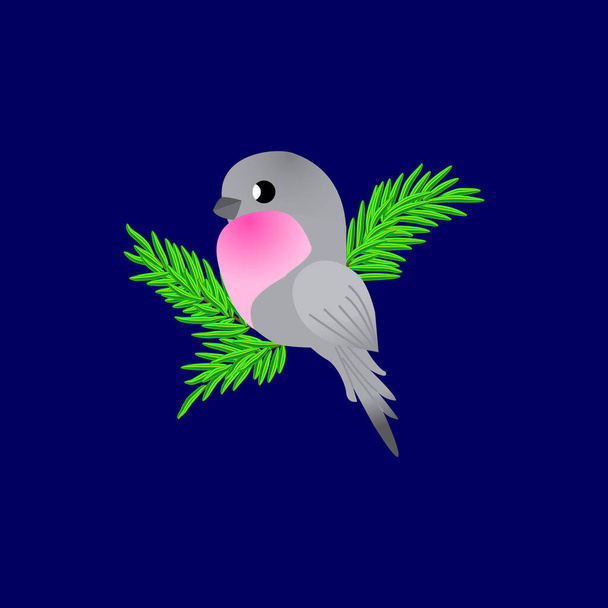 Bullfinch sitting on a branch of a Christmas tree on a winter day, vector illustration - Vecteur, image
