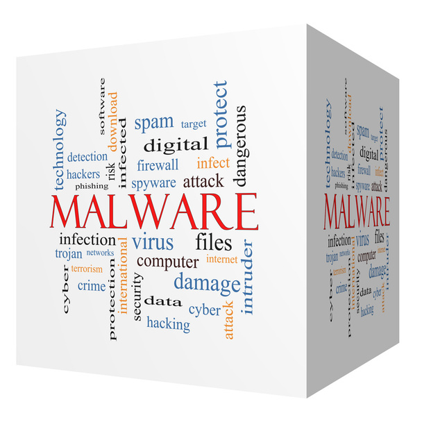 Malware 3D cubo Word Cloud Concept
 - Foto, Imagem