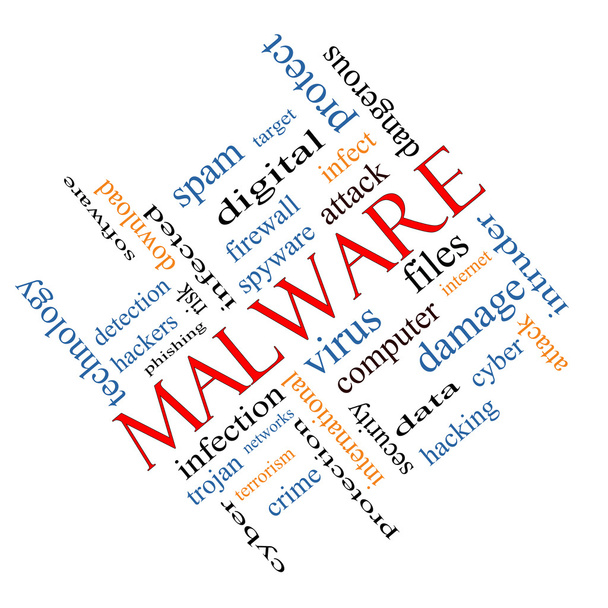 malware λέξη σύννεφο έννοια υπό γωνία - Φωτογραφία, εικόνα