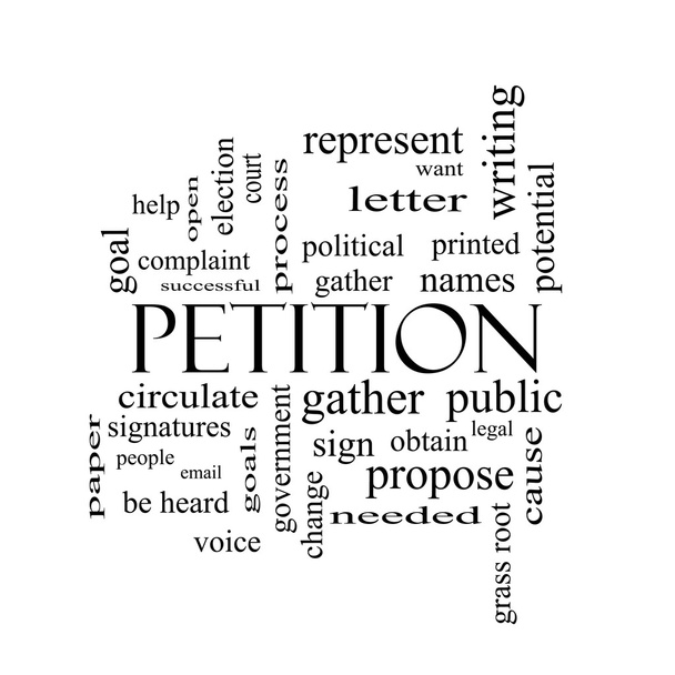 petíció szó felhő fogalmát a fekete-fehér - Fotó, kép