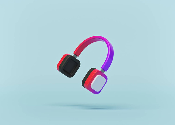 kreslený styl minimální hudební sluchátka s barevným gradientem. 3D vykreslování - Fotografie, Obrázek