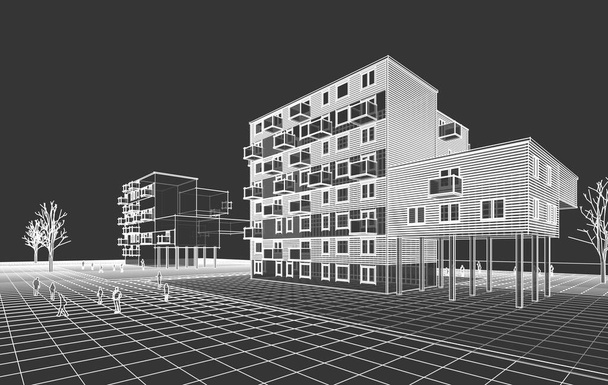 современный дом с консолями и балконами 3d иллюстрация - Фото, изображение