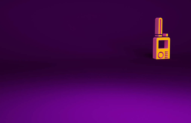 Naranja Walkie talkie icono aislado sobre fondo púrpura. Icono del transmisor de radio portátil. Señal del transceptor de radio. Concepto minimalista. 3D ilustración 3D render. - Foto, imagen