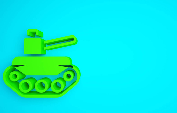 Icono de tanque militar verde aislado sobre fondo azul. Concepto minimalista. 3D ilustración 3D render. - Foto, Imagen