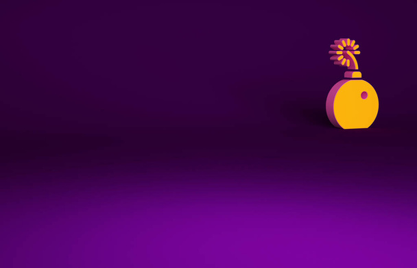 Bombe orange prête à exploser icône isolée sur fond violet. Concept de minimalisme. Illustration 3D rendu 3D. - Photo, image
