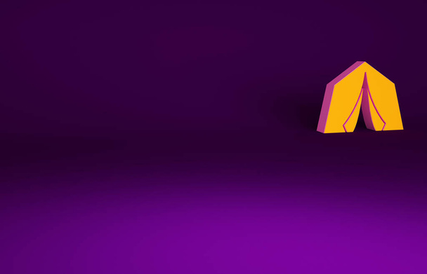 Icono de carpa turística naranja aislado sobre fondo púrpura. Símbolo camping. Concepto minimalista. 3D ilustración 3D render. - Foto, imagen