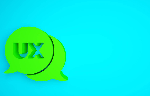 Icono de diseño de IU verde o UX aislado sobre fondo azul. Concepto minimalista. 3D ilustración 3D render. - Foto, imagen