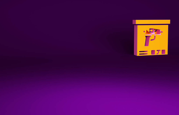Помаранчеві військові боєприпаси з іконою боєприпасів ізольованими на фіолетовому фоні. Концепція мінімалізму. 3D-рендеринг. - Фото, зображення