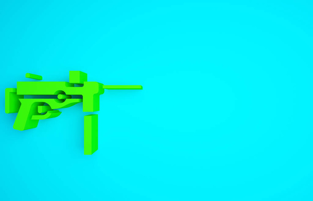 Zelený samopal M3, ikona Pomáda zbraň izolované na modrém pozadí. Minimalismus. 3D ilustrace 3D vykreslení. - Fotografie, Obrázek