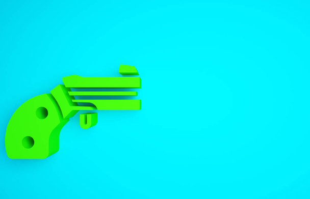 Green Small gun revolver icon isoliert auf blauem Hintergrund. Taschenpistole zur Selbstverteidigung. Damen-Revolver. Spionagewaffe. Minimalismus-Konzept. 3D Illustration 3D Renderer. - Foto, Bild