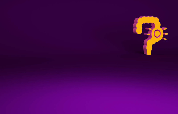 Orange Belek székrekedés ikon elszigetelt lila háttér. Bélproblémák. Minimalizmus koncepció. 3d illusztráció 3D render. - Fotó, kép