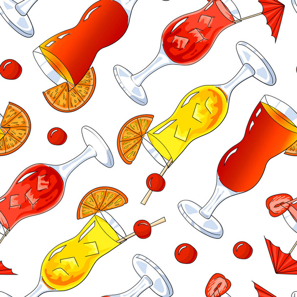 Seamless pattern of cold cocktail with ice on a white background. Hand drawing. Vector illustration. Cartoon style. - Διάνυσμα, εικόνα