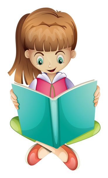 Молодая девушка, читающая книгу серьезно
 - Вектор,изображение