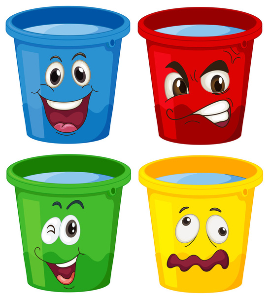 Buckets with faces - Vector, Image