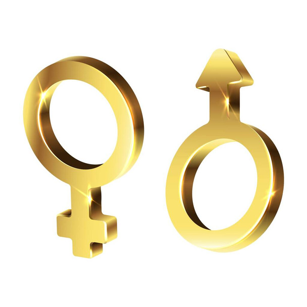 3D realistyczny wektor złoty znak mężczyzny i kobiety. Izolowana ilustracja ikony na białym tle. - Wektor, obraz