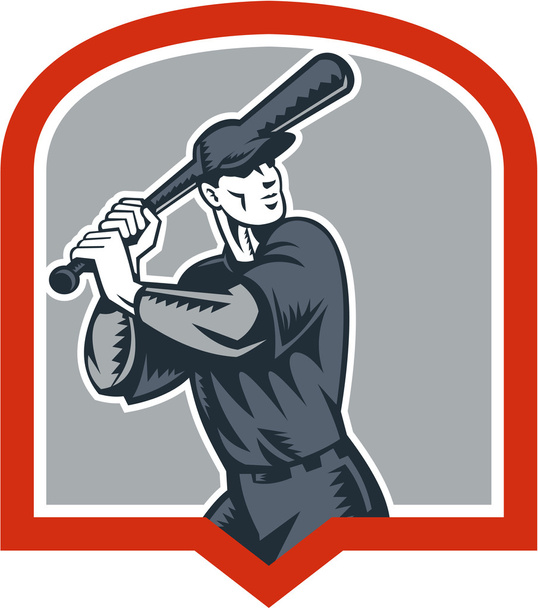 Honkbal slagman batting houtsnede schild - Vector, afbeelding