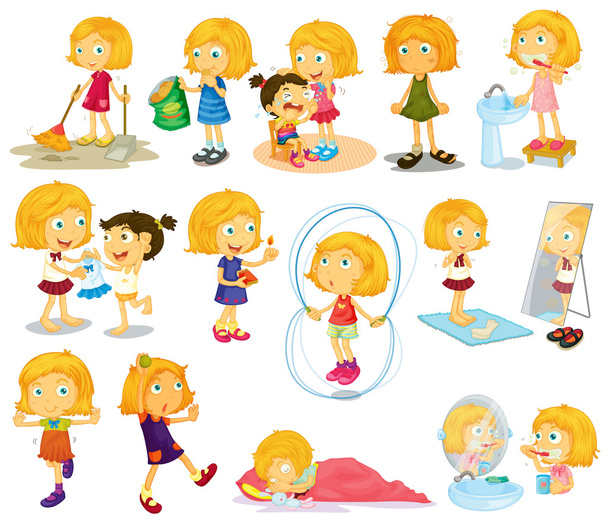 A young blondie's daily activities - Vector, Image