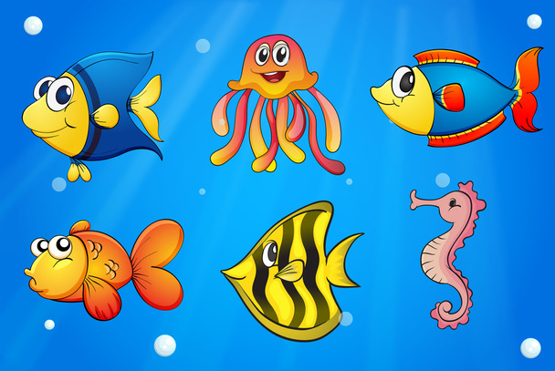 Un mar con criaturas coloridas
 - Vector, imagen