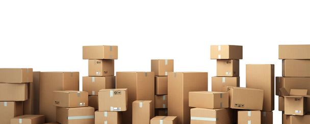 Cardboard boxes on pallet delivery and transportation logistics storage 3d render image on white - Fotó, kép