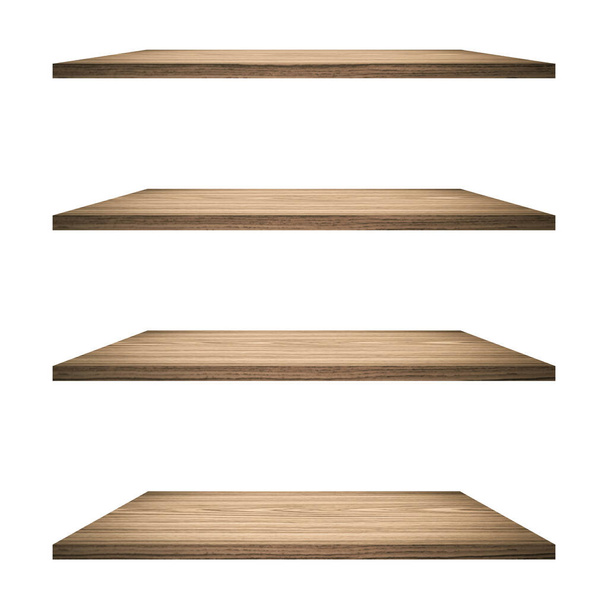 Tavolo 4 ripiani in legno isolato su sfondo bianco e montaggio display per prodotto. - Foto, immagini