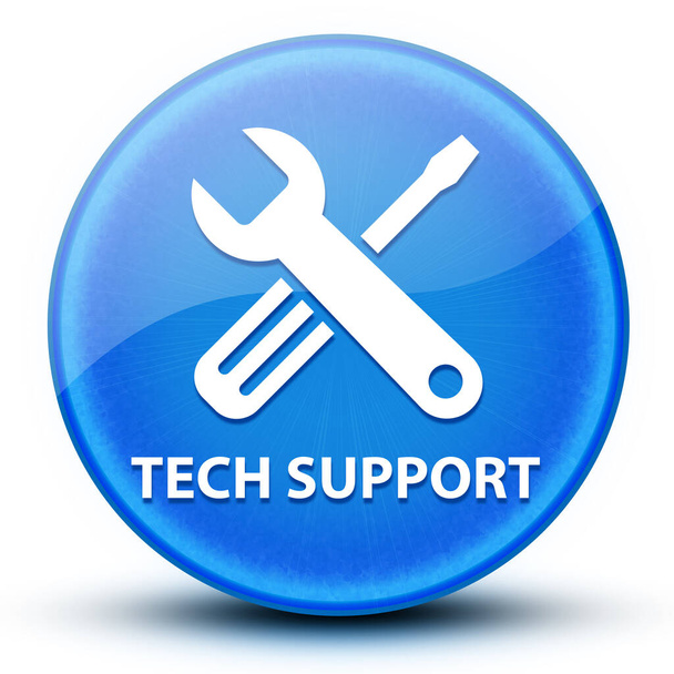 Tech-Unterstützung Augapfel glänzend blau runde Taste abstrakte Illustration - Foto, Bild