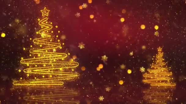 Año nuevo y fondo de Navidad. Animación de vídeo de lazo sin costuras. Linda animación de letras de Feliz Navidad con árbol de Navidad y copos de nieve cayendo. Feliz Navidad y regalos de Navidad fondo - Metraje, vídeo