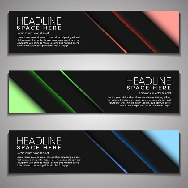 Web Banner címke Háttér Modern Company Business Office Template Design Horizontal. Sötét fekete háttér világos színnel. Dinamikus vonal, tiszta .dark t modern vektor sablon háttér - Vektor, kép