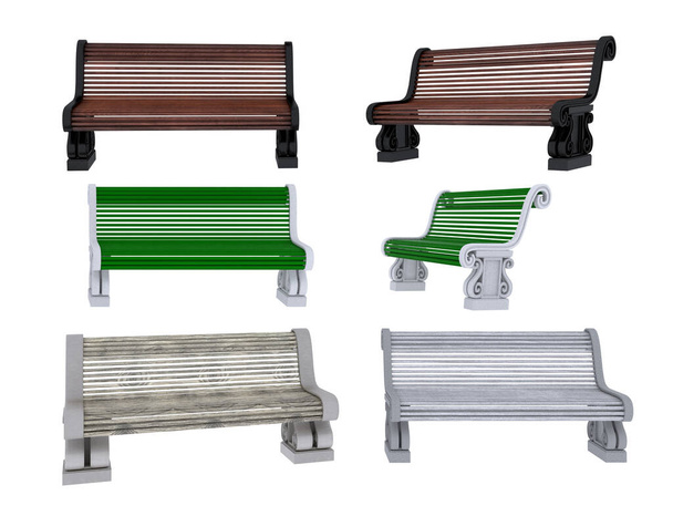 Benches Set on a white background 3d rendering - Photo, Image