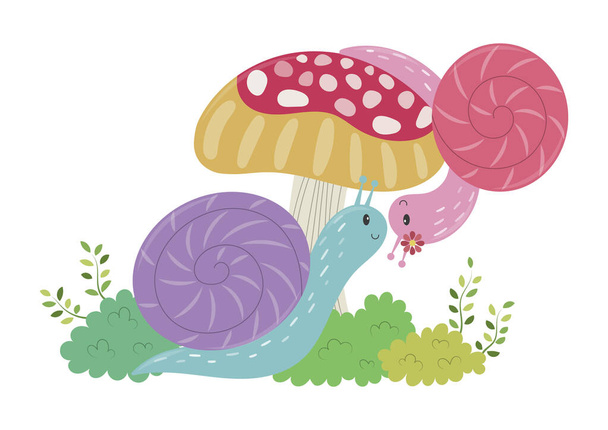 Amante caracóis e cogumelos. ilustração vetorial - Vetor, Imagem