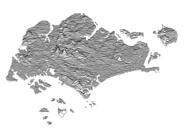 Black and White 3D Contour Topography Map of Asian Country of Singapore - Вектор, зображення