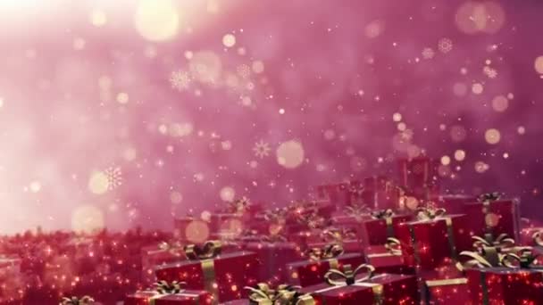 Nieuwjaar en kerst achtergrond. Naadloze lus video animatie.Leuke animatie van Merry Christmas belettering met kerstboom en sneeuwvlokken vallen. vrolijk kerstmis en kerstcadeaus achtergrond.  - Video