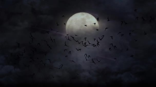 Tajemnicze obecności: ścieżki świetlne i nietoperze pod księżycem, ciemna atmosfera. - Materiał filmowy, wideo