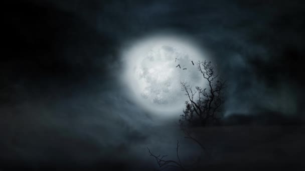 Rejtélyes jelenlétek gonosz denevérek repülnek egy hatalmas hold alatt, elsöprő atmoszférával.. - Felvétel, videó