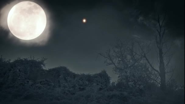 Geheimnisvolle Präsenzen fliegen unter einem riesigen Mond, überwältigende Atmosphäre. - Filmmaterial, Video