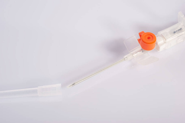 medical catheter for infusion. close-up, on a white background Catheters cannulas isolated on white background - Photo, Image