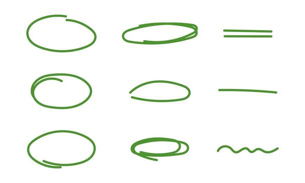 Conjunto de reflejos y subrayado. Elementos dibujados a mano verde para seleccionar texto. Vector - Vector, imagen