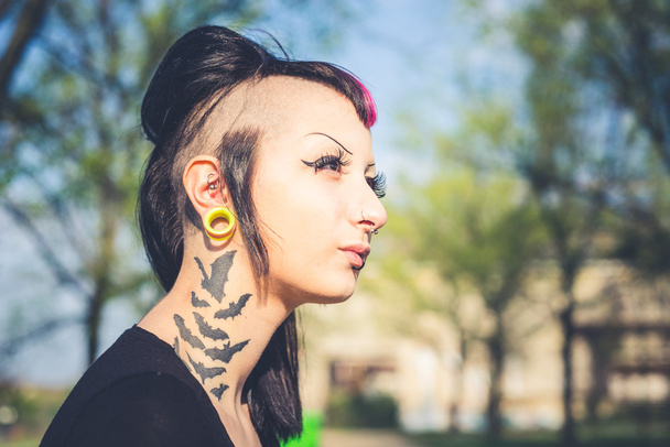 Punk girl listening music - Photo, Image