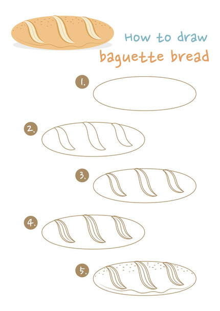 Jak narysować francuski Baguette wektor chleb ilustracja - Wektor, obraz