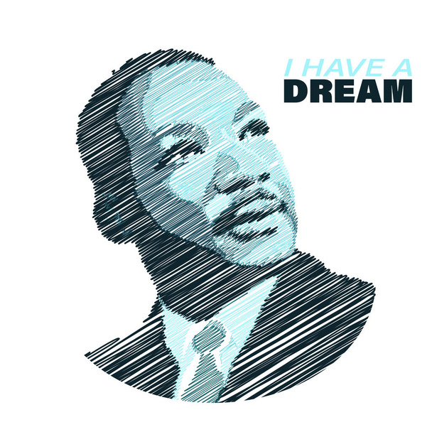 Μάρτιν Λούθερ Τζούνιορ. Ασπρόμαυρο ζωγραφισμένο πορτραίτο. Σκίτσο μολύβι έργο Martin Luther Jr. King. - Διάνυσμα, εικόνα