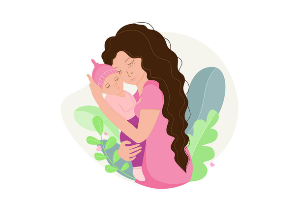 寝てる赤ん坊を抱えてる母親。ストックベクトルイラスト. - ベクター画像