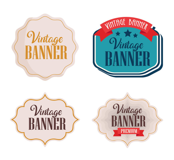 δέσμη τεσσάρων vintage banners με πλαίσια - Διάνυσμα, εικόνα