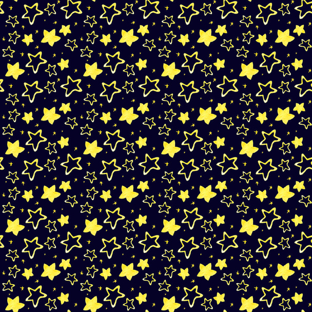 Akvarell zökkenőmentes kézzel rajzolt akvarell üdvözlő minta arany csillagok - Fotó, kép