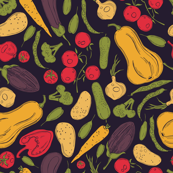 手描きの野菜とベクトルシームレスパターン  - ベクター画像
