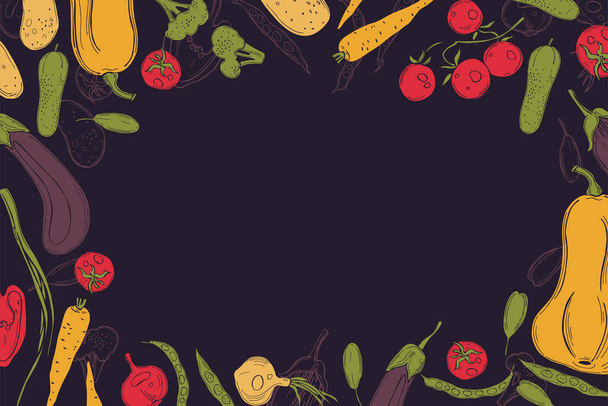 Vector achtergrond met met de hand getekende groenten. Tekening illustratie.   - Vector, afbeelding