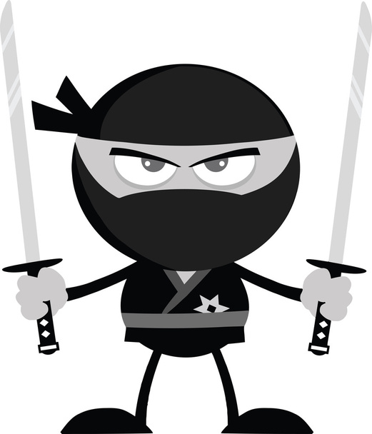 Guerreiro Ninja irritado com dois Katana projeto liso na cor cinza
 - Foto, Imagem