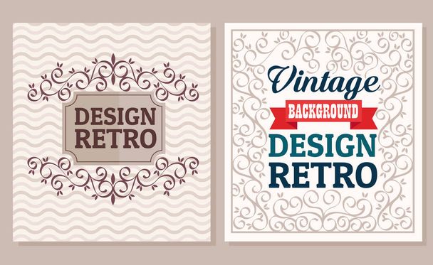 bundle of two vintage banners with frames retro style - Vector, Image